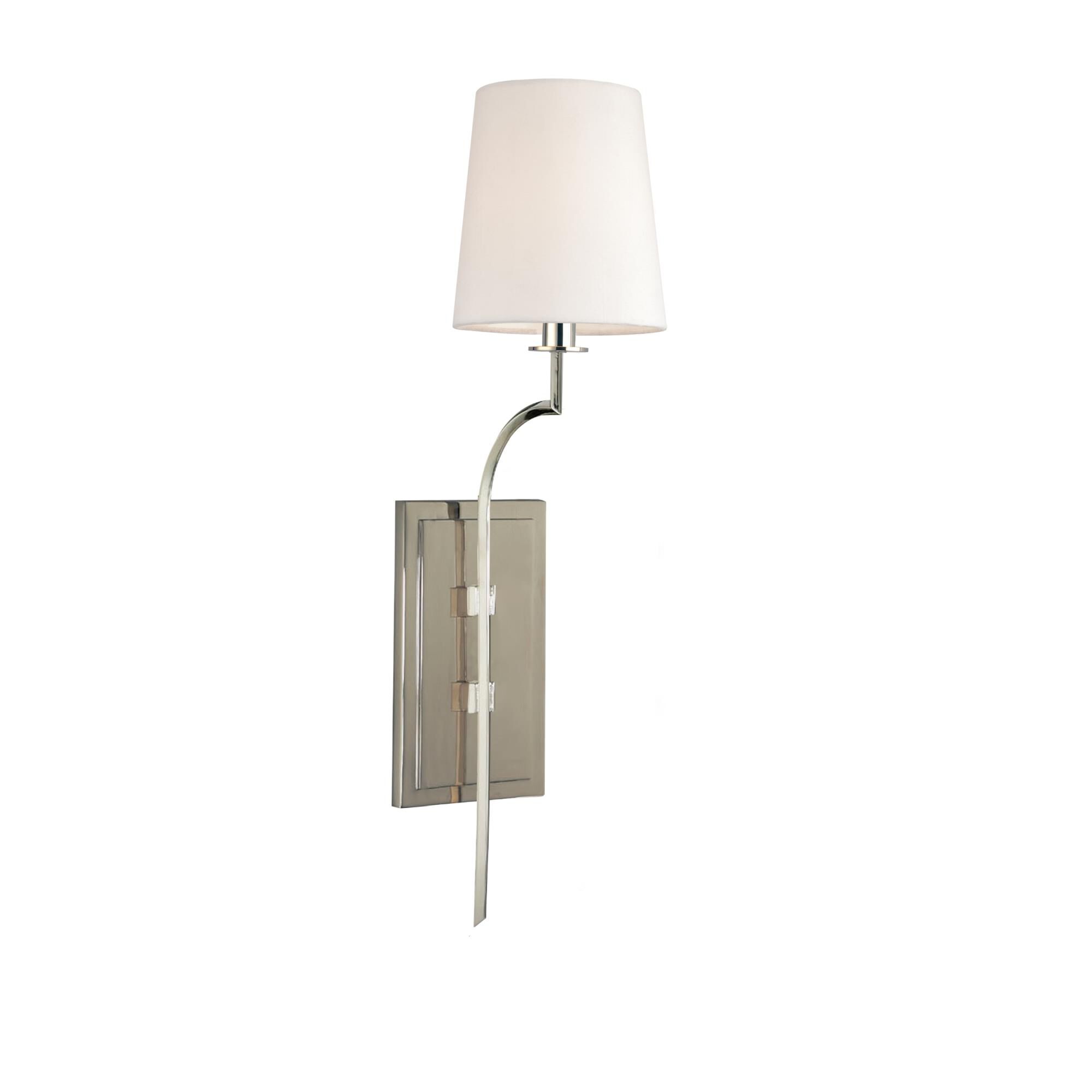 Shown in Polished Nickel finish and Off White Faux Silk shade